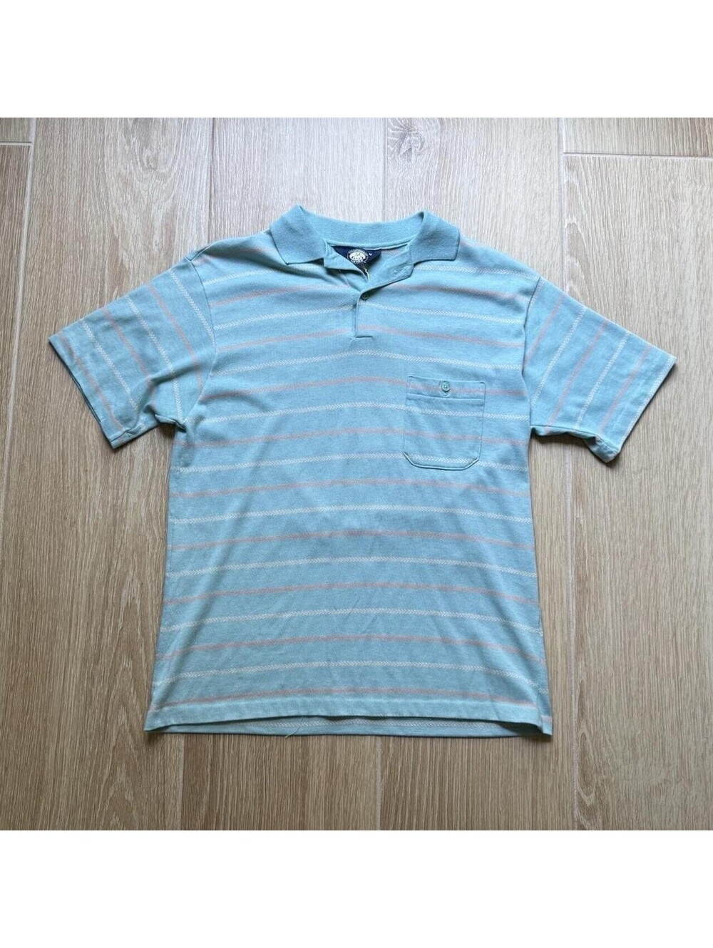 Polo Shirt Men's Medium White/Blue Striped Knightsbridge Preppy 90s Vintage